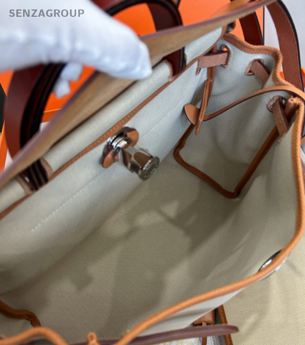 Hermes Herbag PM Canvas Top Handle Bag Crossbody White Silver Women Classic