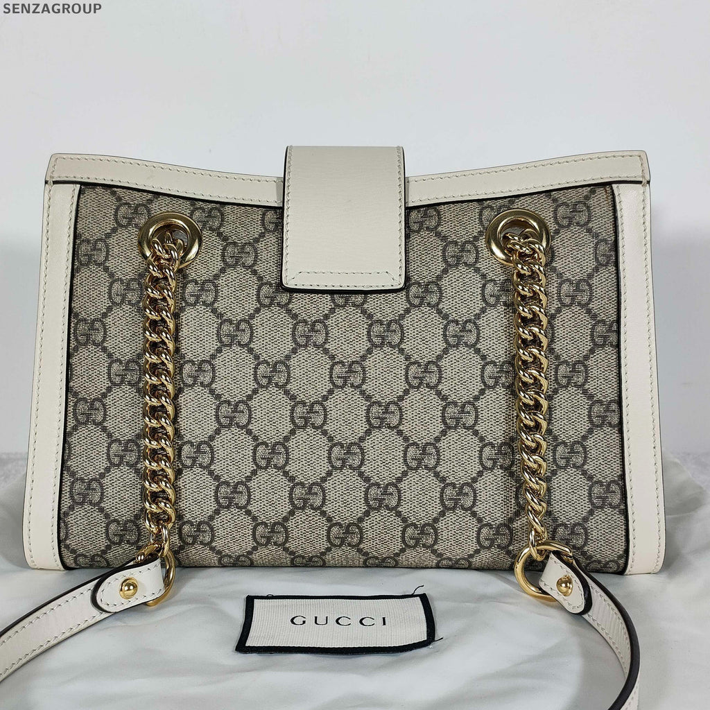 Gucci Padlock Small Tote Bag Chain Shoulder Bag White Beige Classic Women