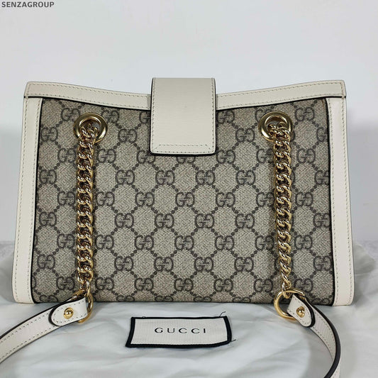 Gucci Padlock Small Tote Bag Chain Shoulder Bag White Beige Classic Women