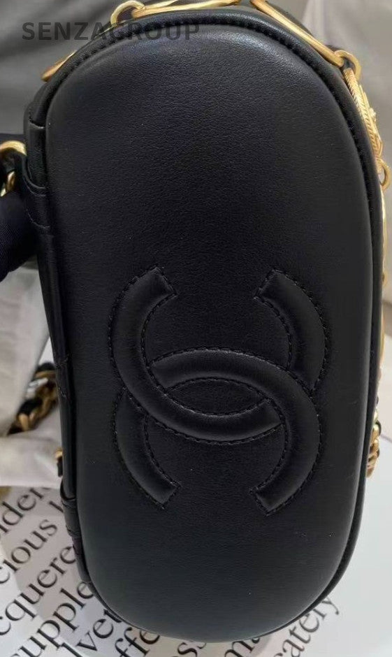 Chanel Calfskin Chain Gold Coin Backpack Black Diamond Used Women Classic