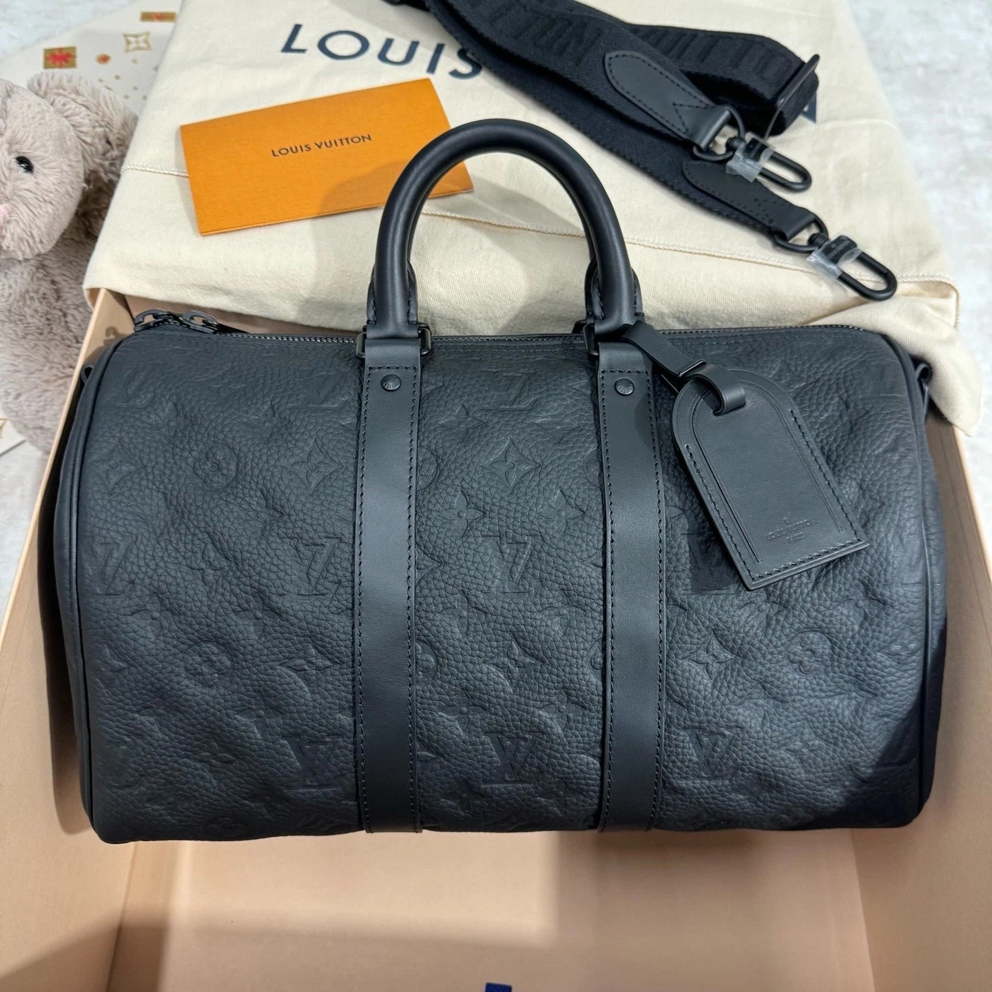 Louis Vuitton Keepall Epi Leather Black Handbag Top Handle Excellent