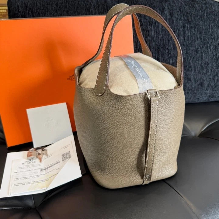 Hermes Picotin22 Bucket Top Handle Bag Gray Silver Used Women Classic D