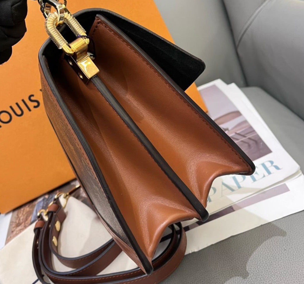 Louis Vuitton Dauphine MM Monogram Chain Shoulder Bag Crossbody Brown Women