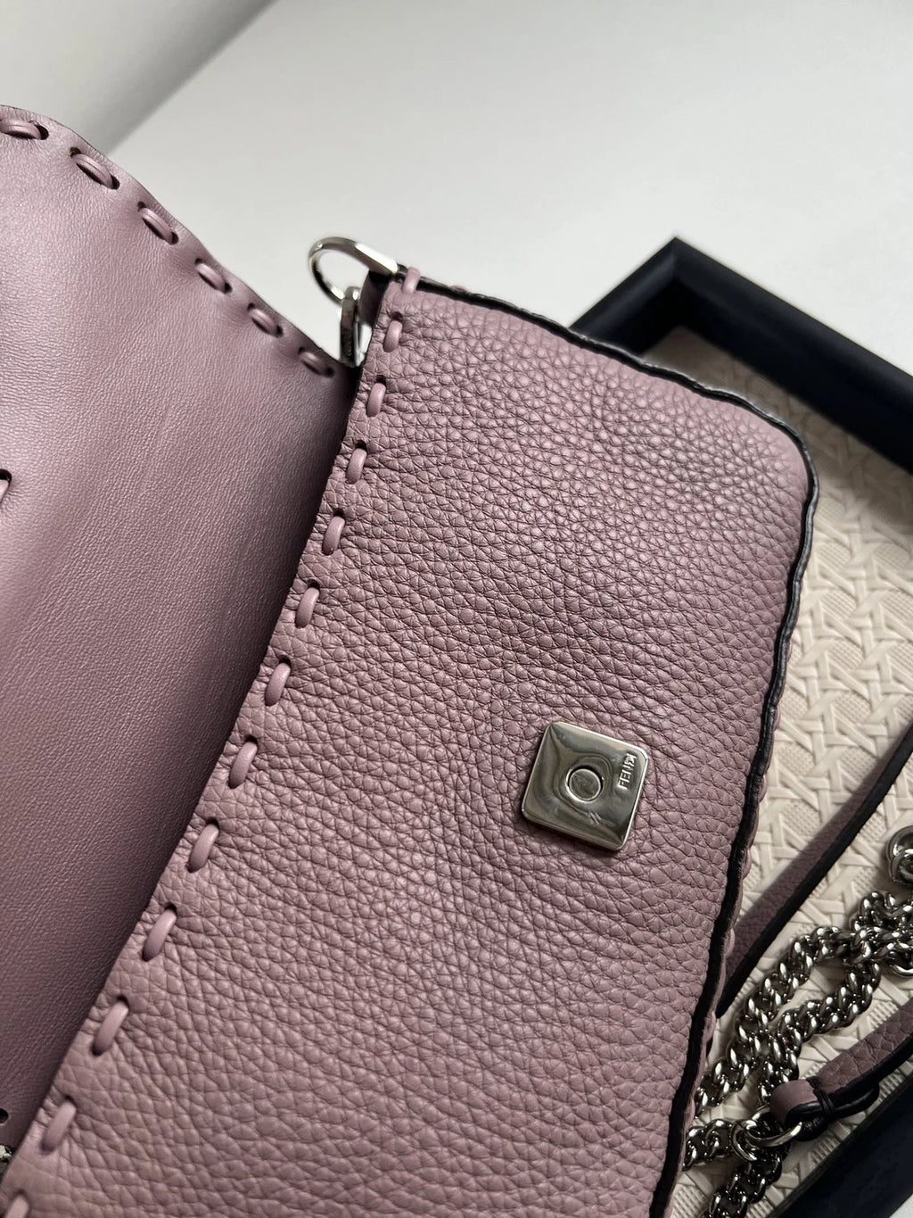 Fendi Baguette Calfskin Purple Top Handle Bag Crossbody Silver Hardware
