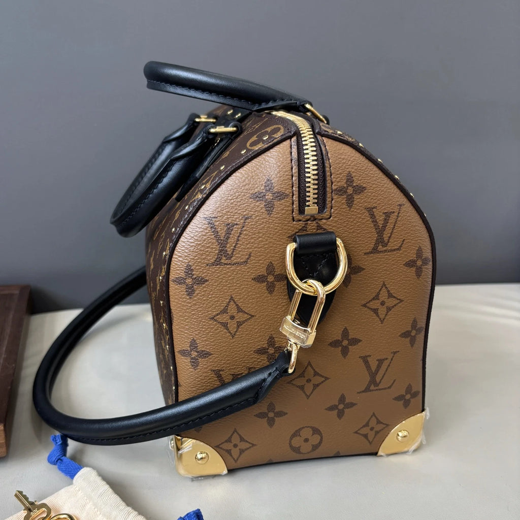 Excellent Louis Vuitton SpeedyTrunk25 Monogram Canvas Handbag Shoulder Bag