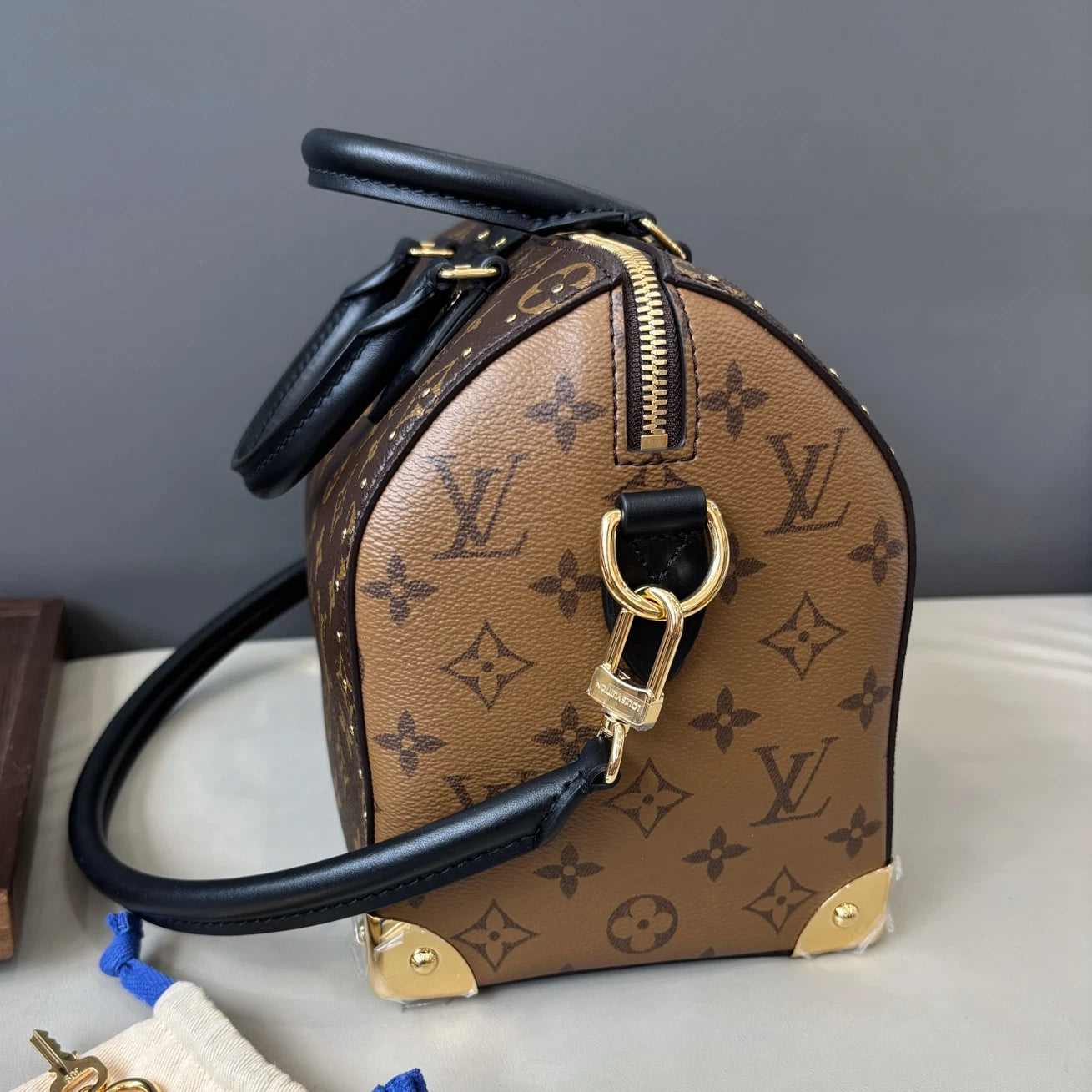 Excellent Louis Vuitton SpeedyTrunk25 Monogram Canvas Handbag Shoulder Bag
