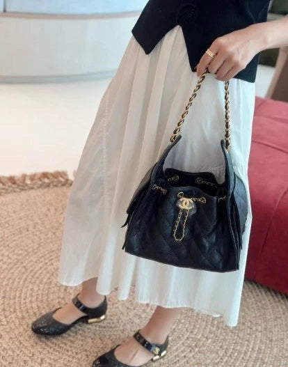 CHANEL 25BAG Black Calfskin Small Shoulder Bag For Women
