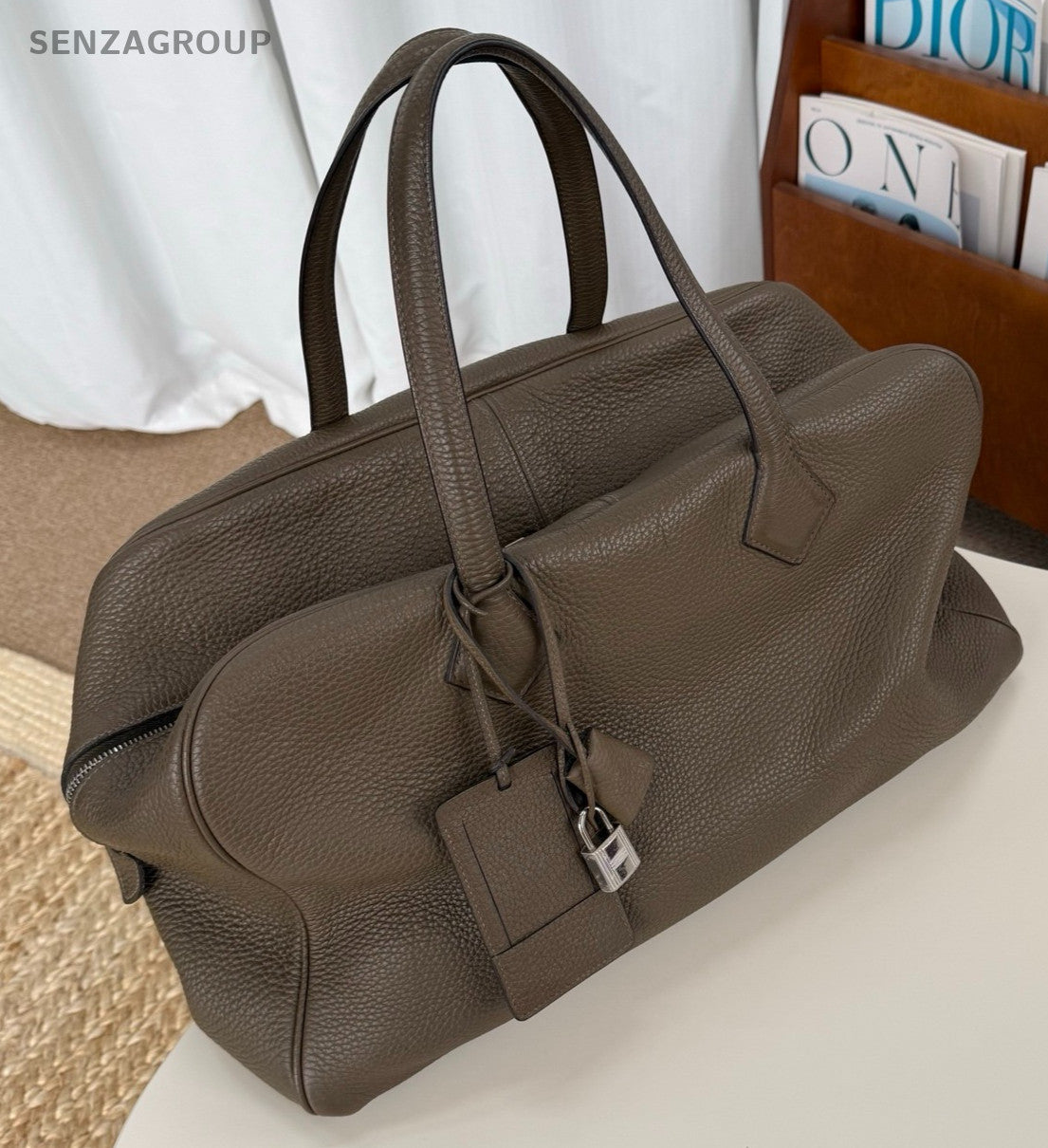 Hermes Victoria Top Handle Bag Gray Silver Used Women Classic
