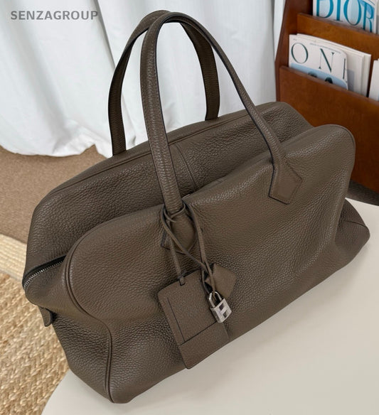 Hermes Victoria Top Handle Bag Gray Silver Used Women Classic