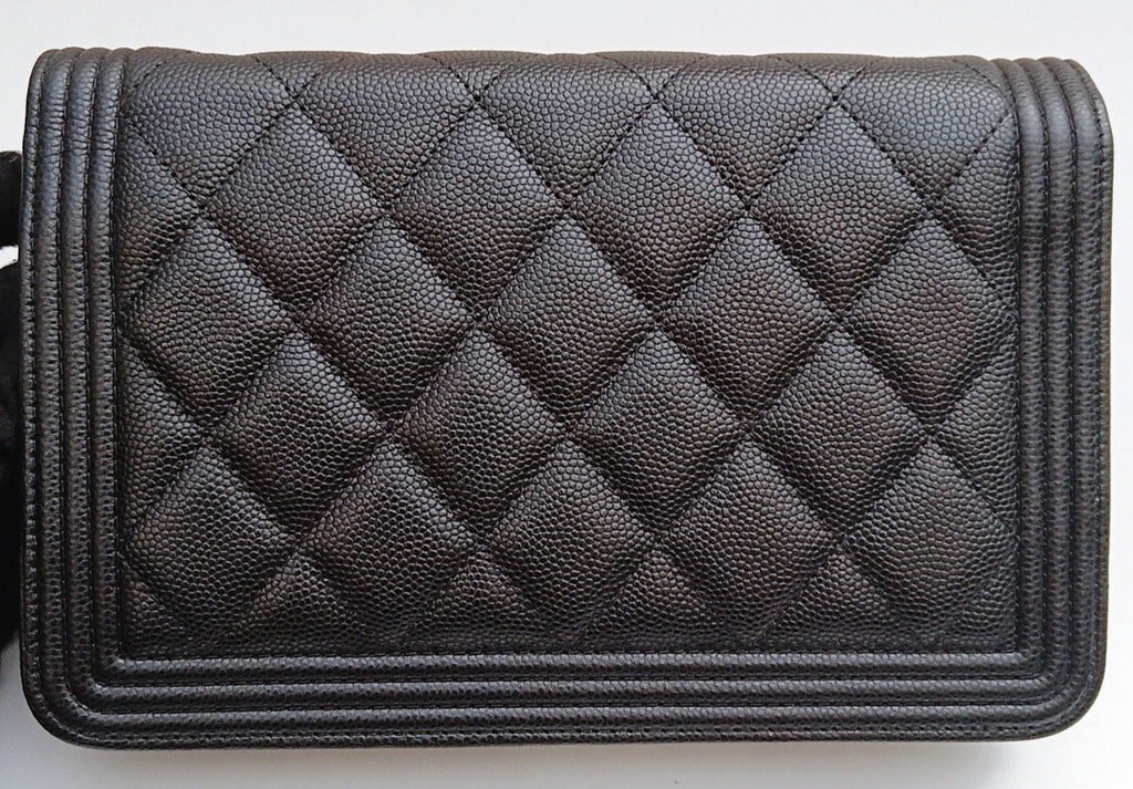 Chanel Leboy WOC Chain Shoulder Bag Crossbody Black Gold Diamond Women Classic