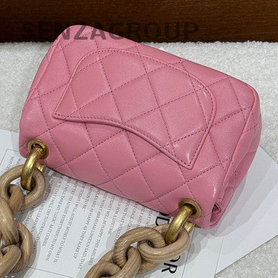 Chanel Pink Gold Lambskin Wood Chain Shoulder Bag - Classic Fashion Women