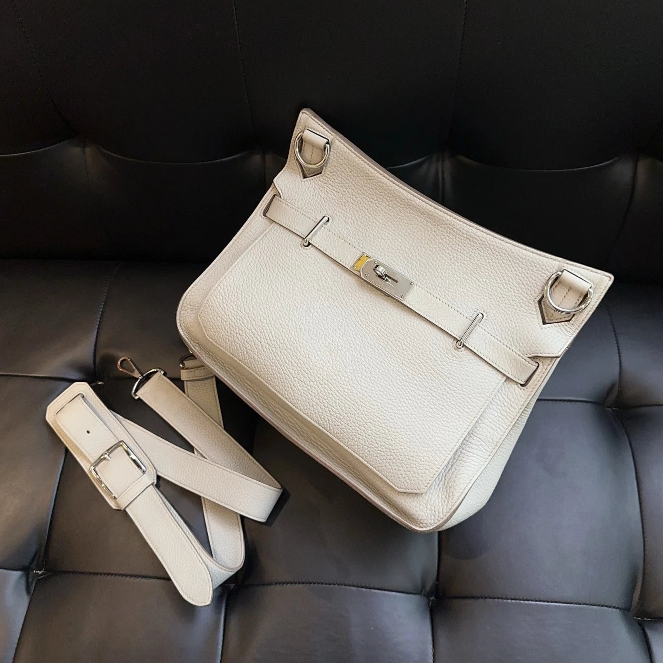 Hermes Jypsiere34 Shoulder Bag Silver Gray Unisex Adults Classic
