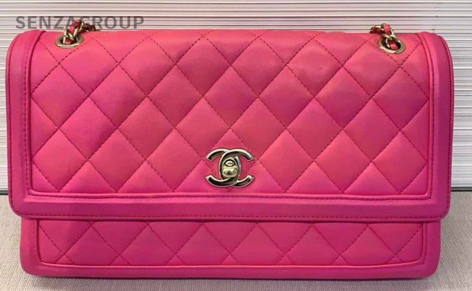 CHANEL Peach pink Lambskin Flap Shoulder bag Crossbody