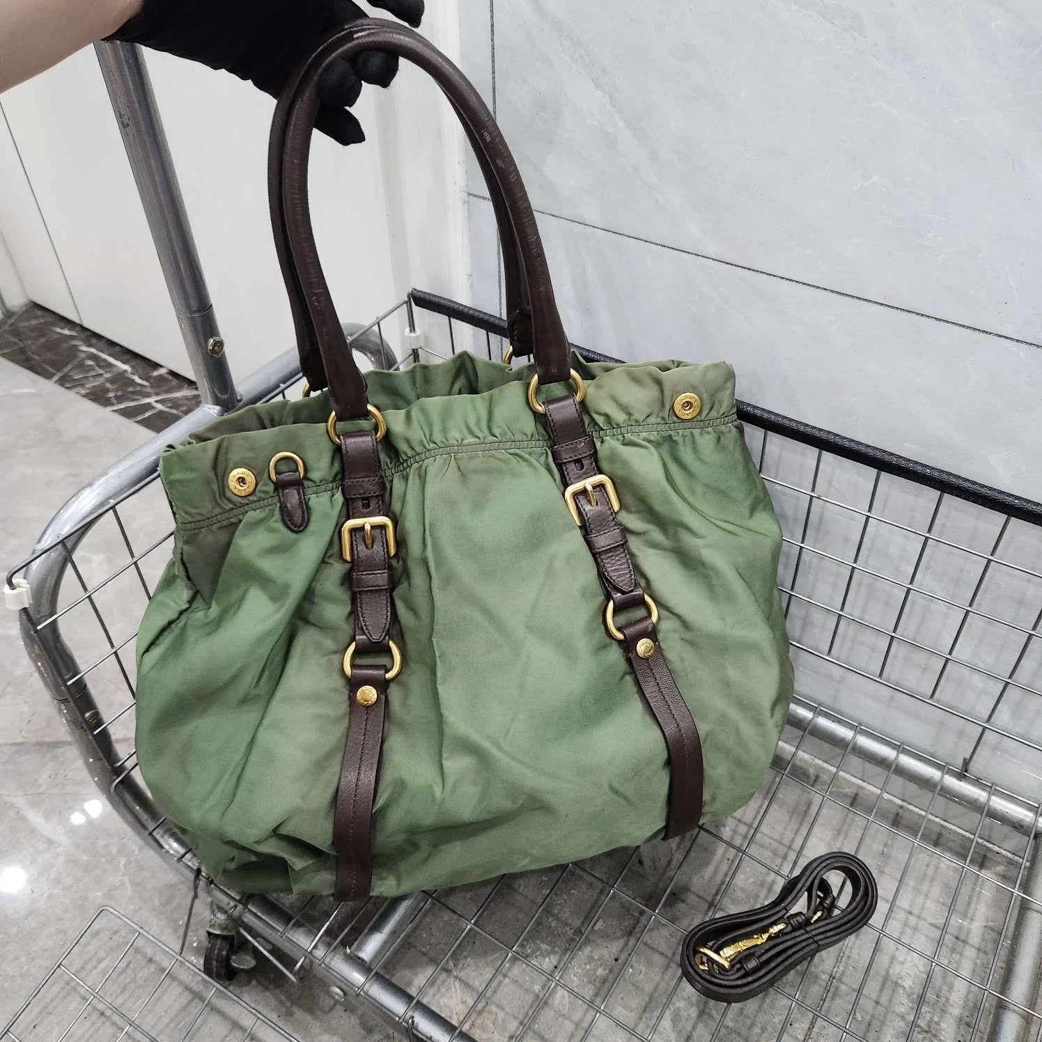 Prada Green Nylon Tote Handbag Shoulder Crossbody For Women