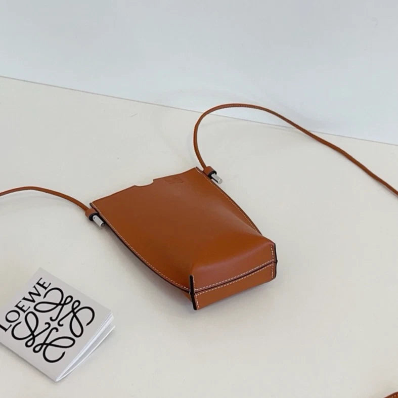 Loewe Calfskin Phone Bag Crossbody Brown Used Women Classic