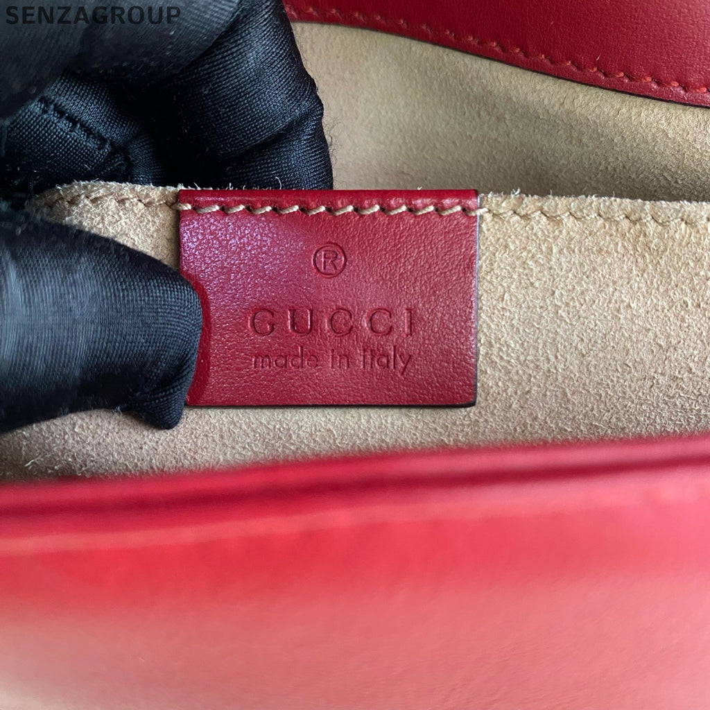 Gucci Marmont 22 Chain Shoulder Crossbody Bag Red Gold Hardware