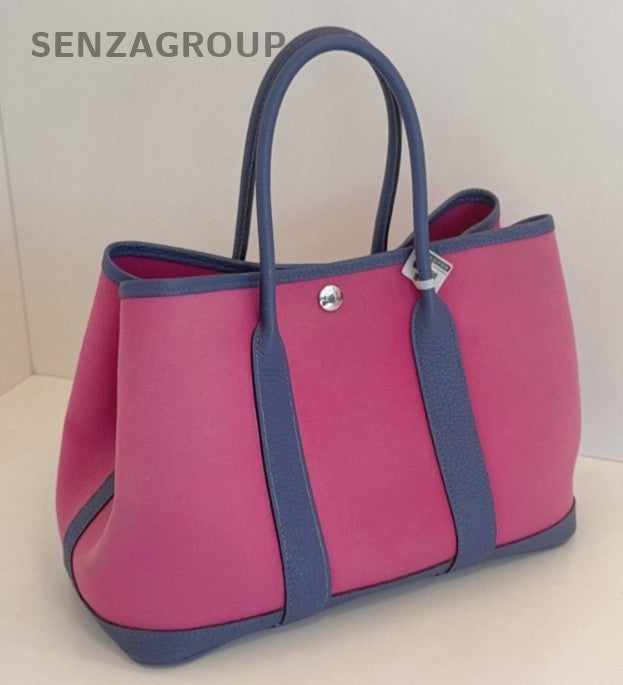 Hermes Garden Party30 Top Handle Bag Pink Blue Silver Women Classic