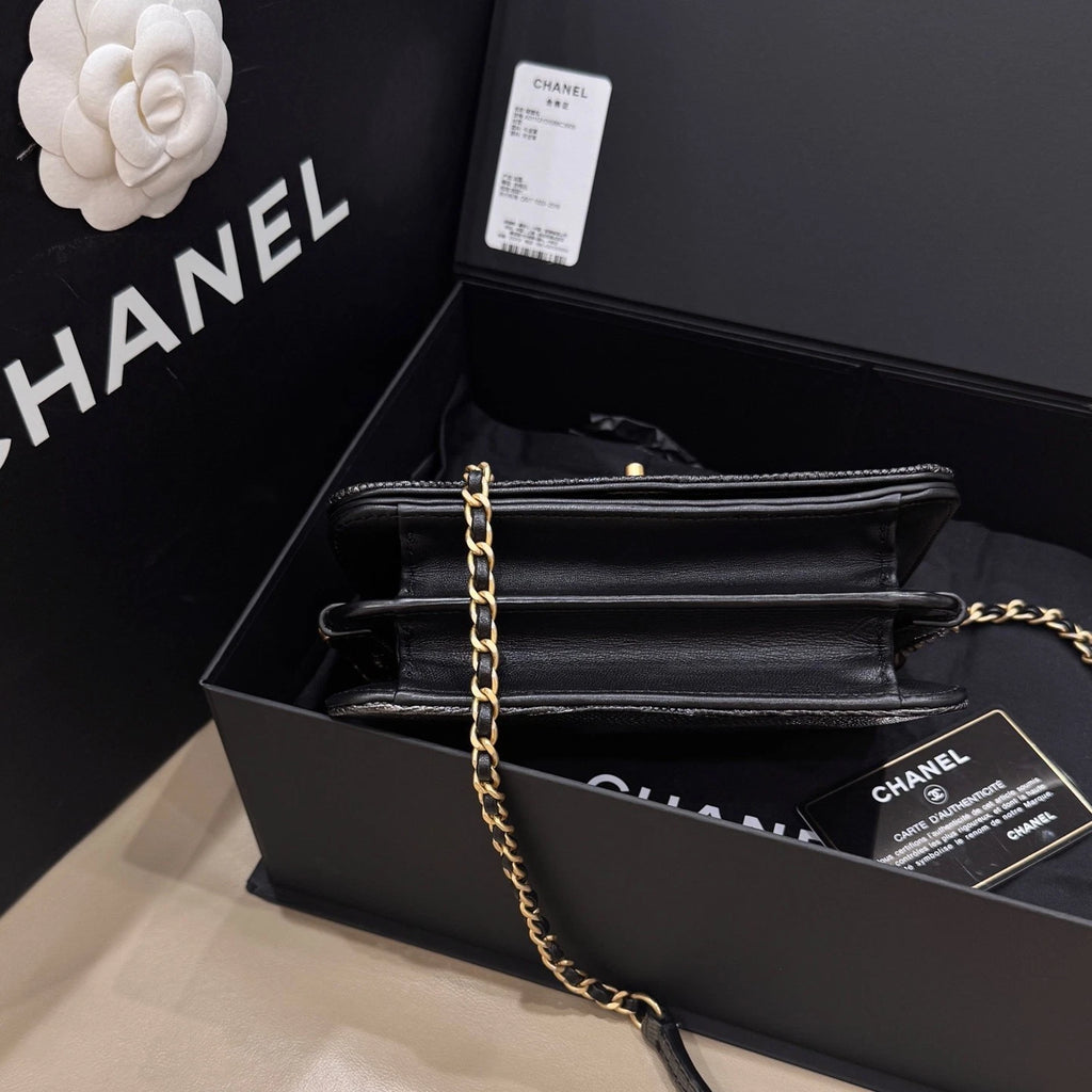 CHANEL Women's Black Gold Lizard Calfskin Accordion Bag