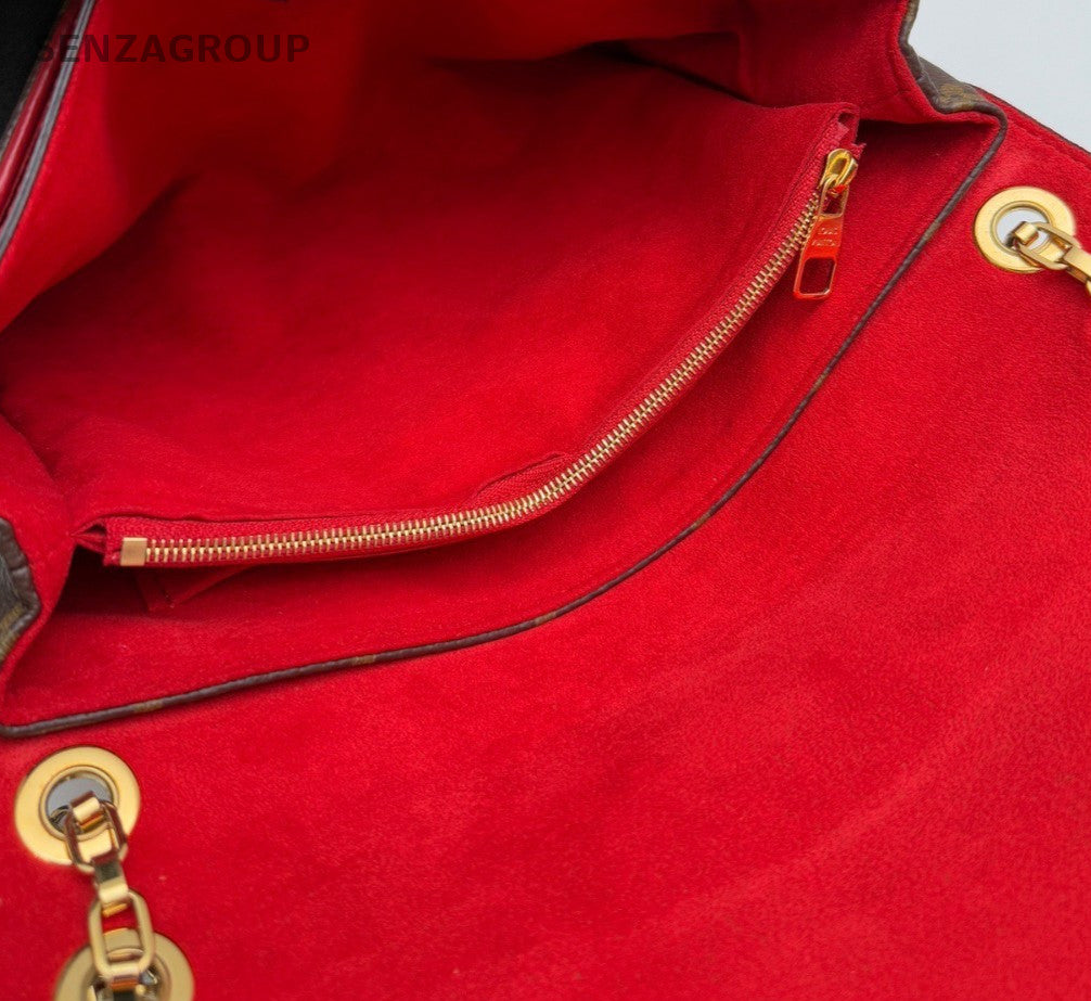 Louis Vuitton Monogram Chain Shoulder Bag Brown Red Gold Women Classic Designer