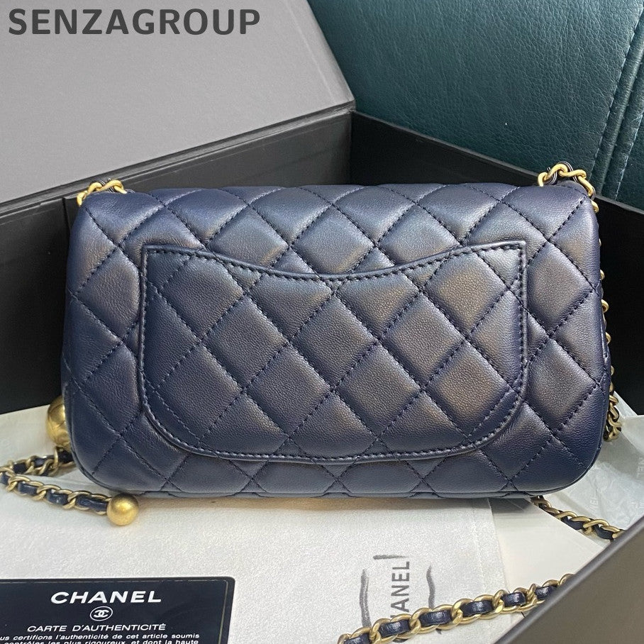 Chanel Classic Flap Mini Blue Gold Chain Crossbody Bag for Women