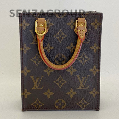 Louis Vuitton Monogram Mini Sac Plat Handbag Brown Gold Clasp Women's Classic