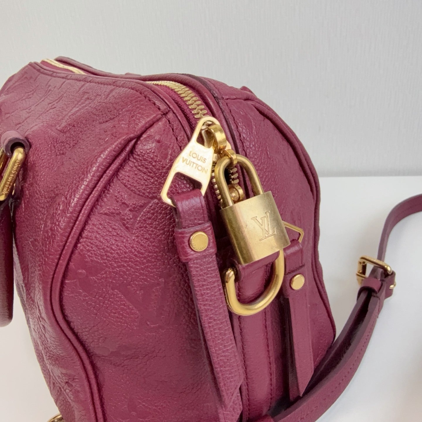 Louis Vuitton Speedy25 Monogram Top Handle Crossbody Purple Gold Women Classic