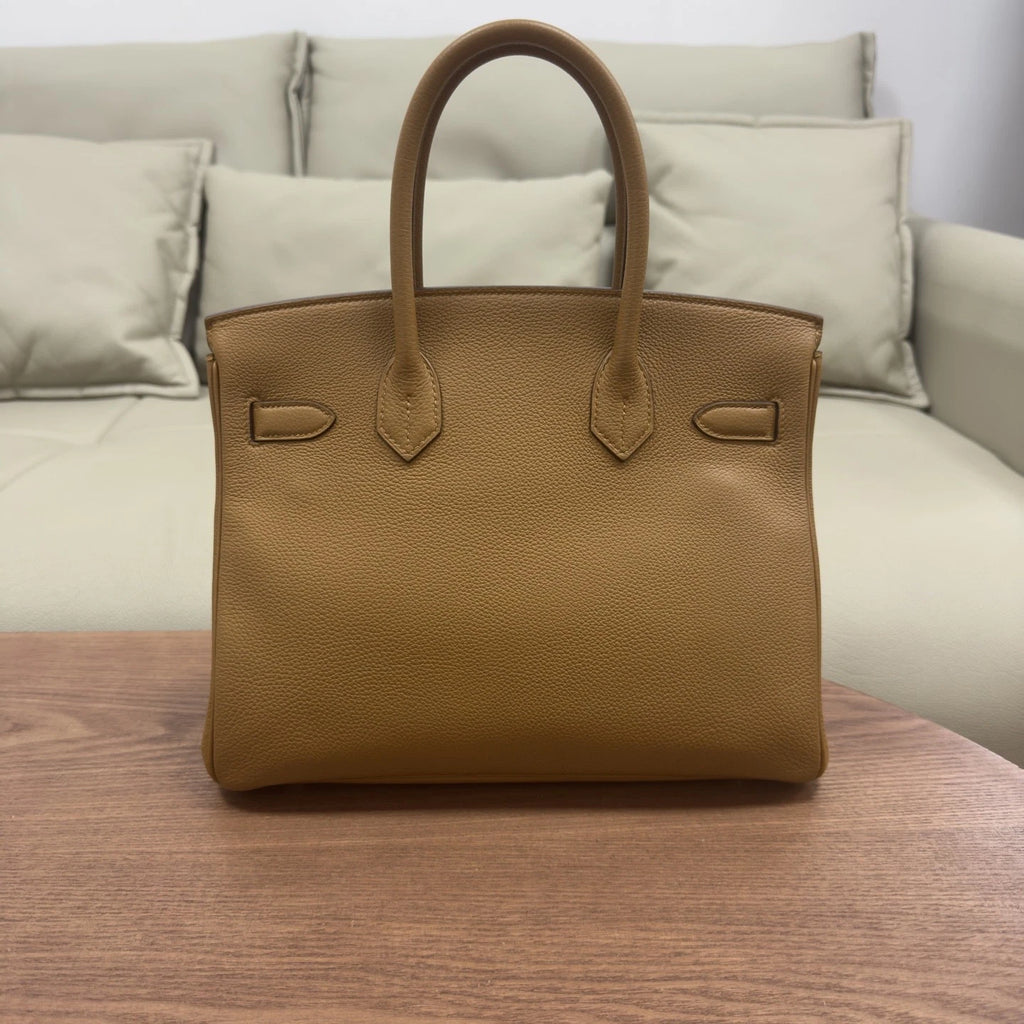 Hermes Birkin 30 Top Handle Brown Gold Women Classic