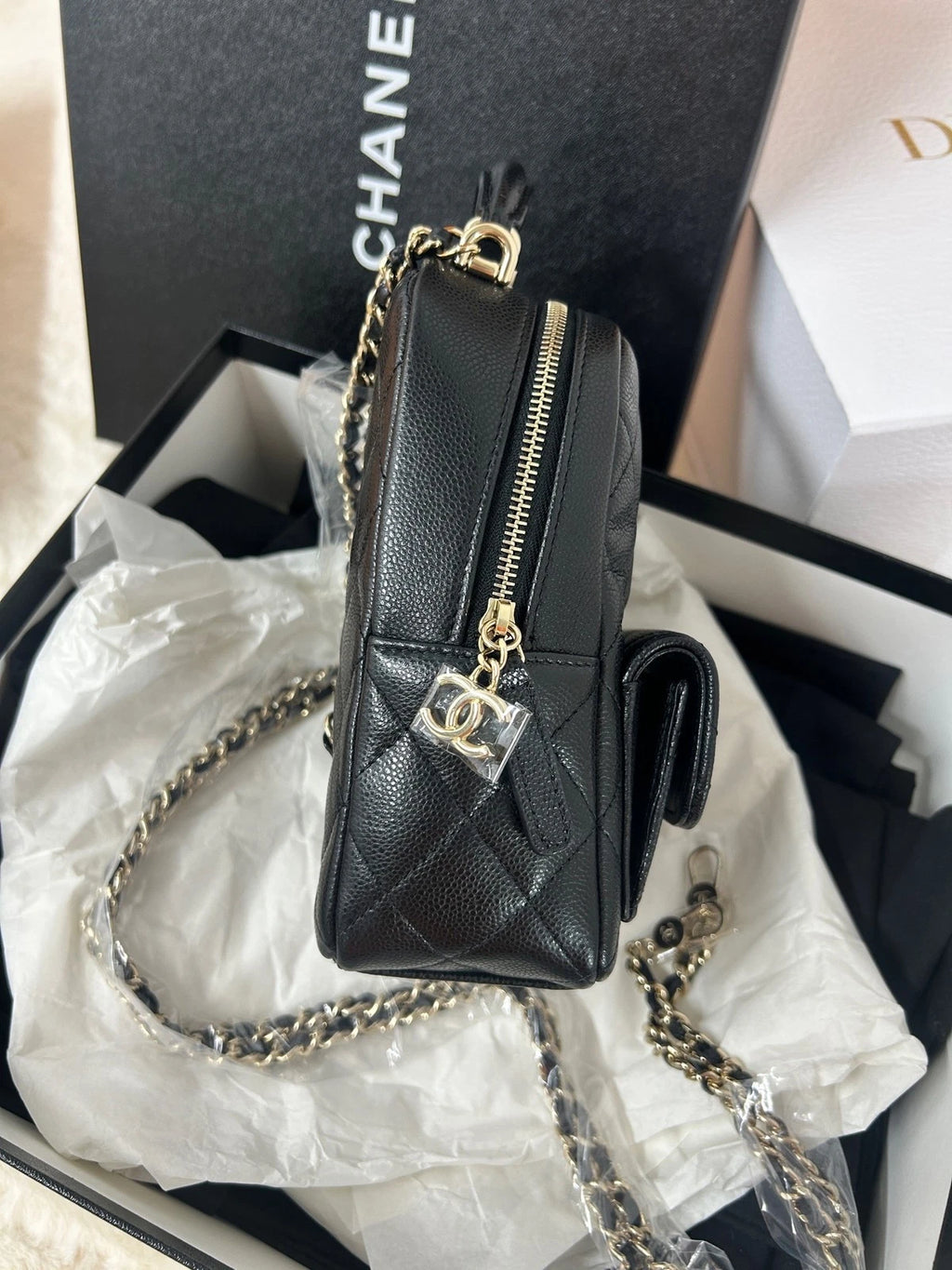 CHANEL Mini Black Gold Leather Backpack For Women