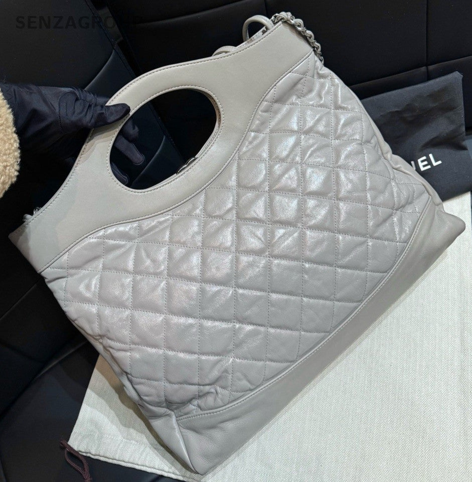 Chanel 31Bag Calfskin Handbag Chain Shoulder Bag Gray Silver Women Classic
