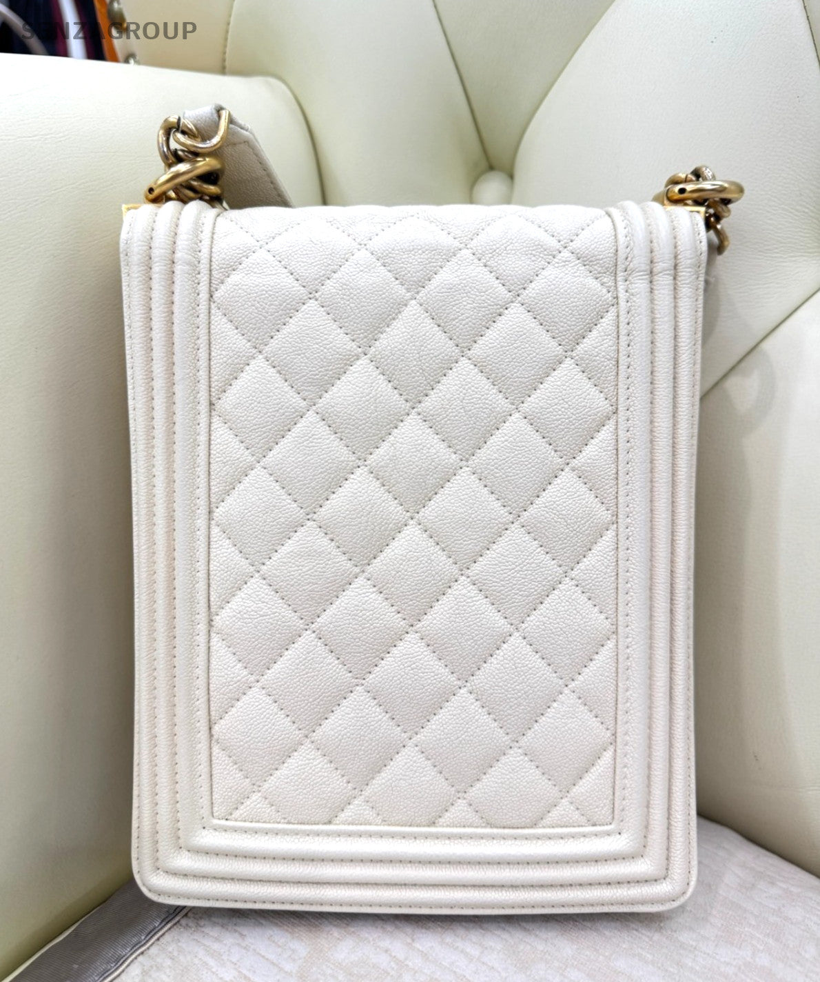 CHANEL Leboy Caviar Calfskin Chain Shoulder bag White Gold Women