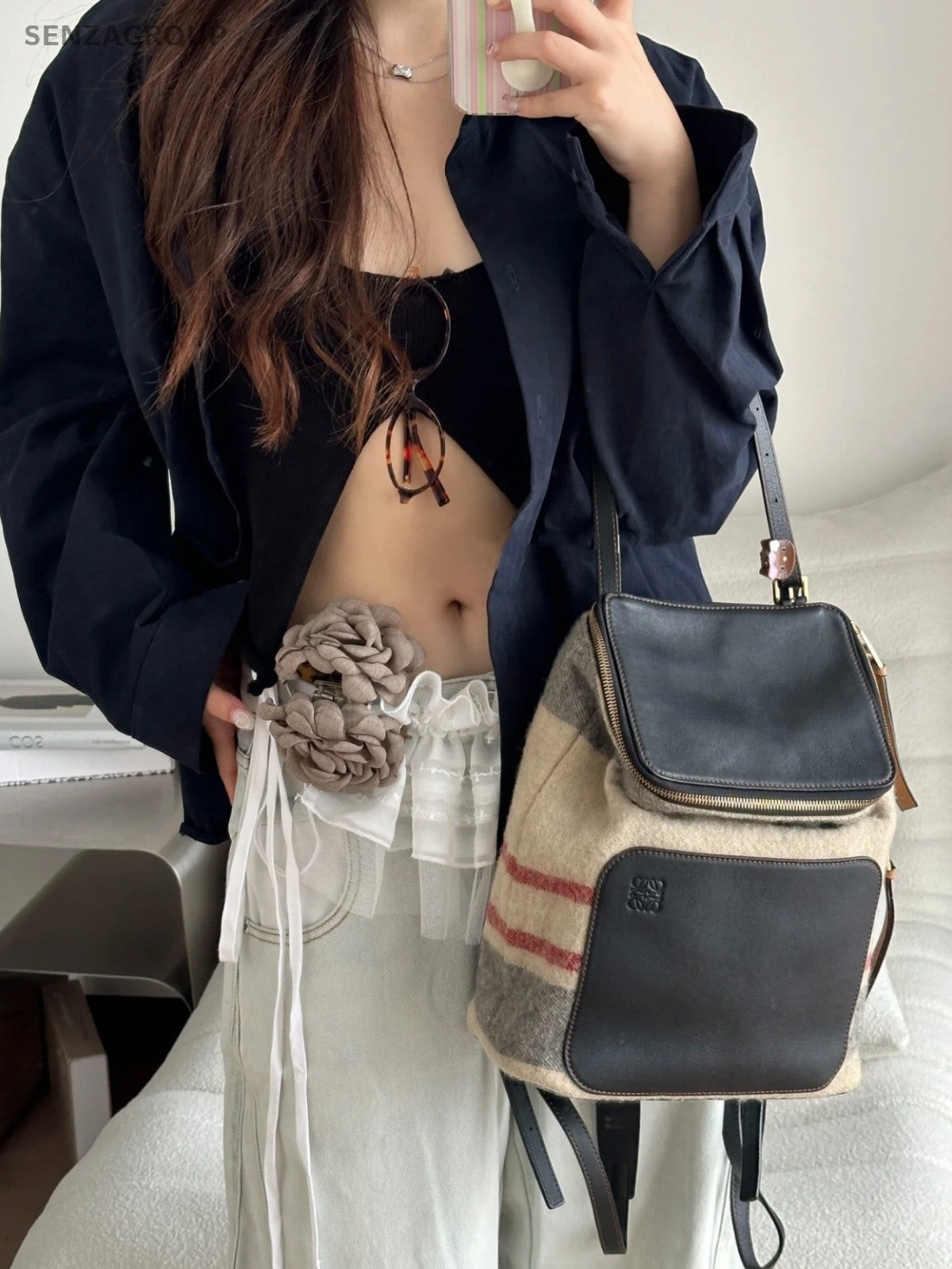 Mochila de ombro Loewe Goya PM couro de bezerro multicolorida feminina-