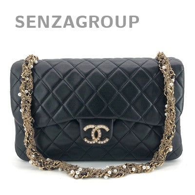 Chanel Westminster Pearl Chain Shoulder Bag Black Gold Lambskin Women