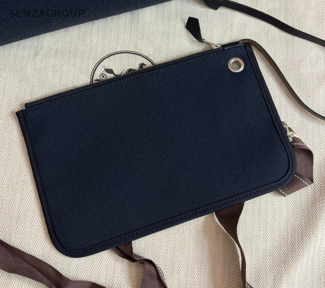 Hermes Herbag31 Canvas Blue Black Silver Top Handle Bag Crossbody Women Classic