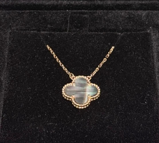 Van Cleef &amp; Arpels Vintage Alhambra 18k Rose Gold Grey Mother of Pearl Pendant