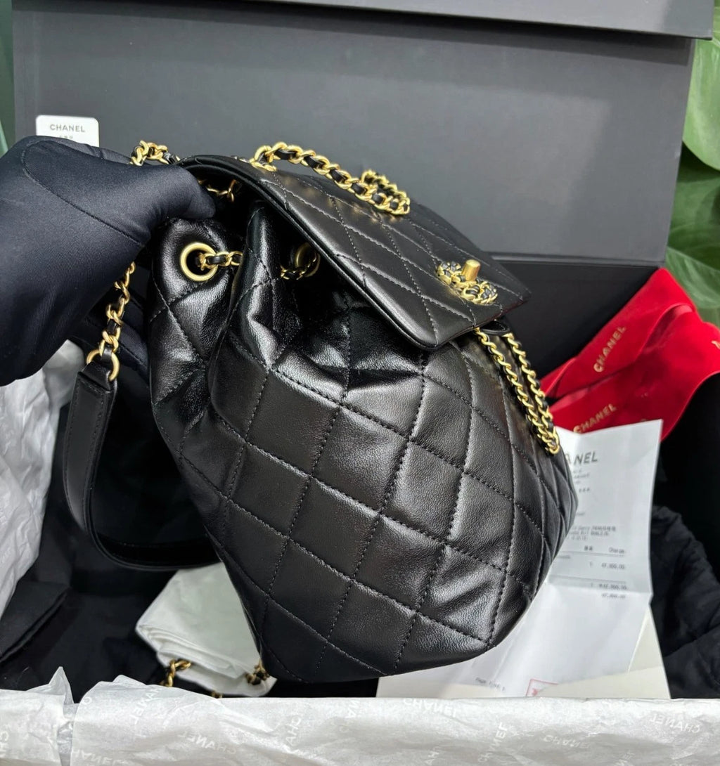 Chanel Lambskin Diamond Chain BackpackGold Hardware Black Women Fashion