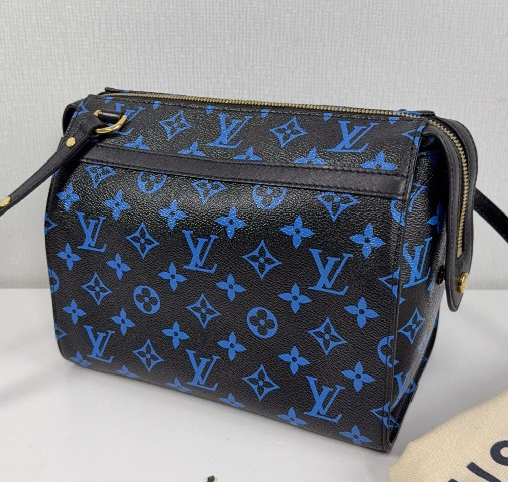 Louis Vuitton Boston Monogram Shoulder Crossbody Blue Black Gold Women Classic