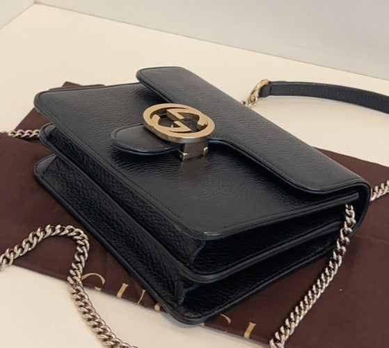 GUCCI GG Camera bag Chain Strap Black gold Top handle Crossbody bag Women
