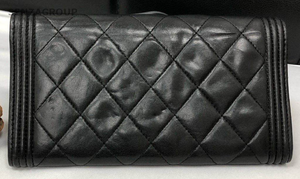 Chanel Lambskin Clutch Black Silver Diamond Women Classic