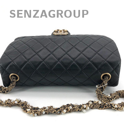Chanel Westminster Pearl Chain Shoulder Bag Black Gold Lambskin Women