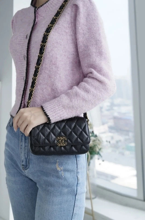 New CHANEL Black Gold Baguette Shoulder Bag For Women