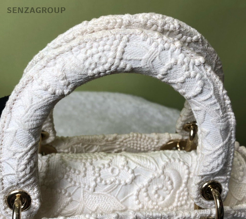 Christian Dior Lady Dior Book Tote Top Handle Bag White Used Women Classic