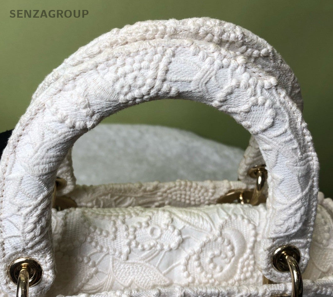 Christian Dior Lady Dior Book Tote Top Handle Bag White Used Women Classic