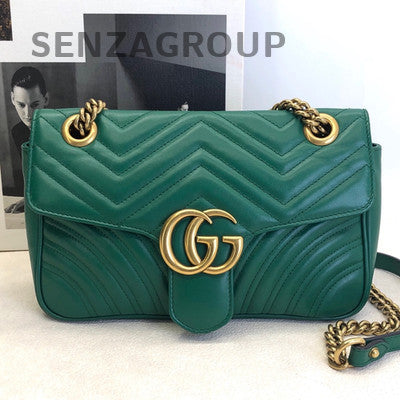 Gucci GG Marmont Green Gold Leather Chain Shoulder Crossbody Bag