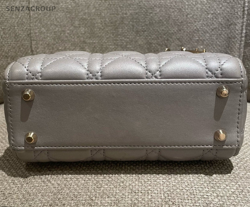 Christian Dior Lady Dior Chain Crossbody Top Handle Bag Gray Gold Women Fashion