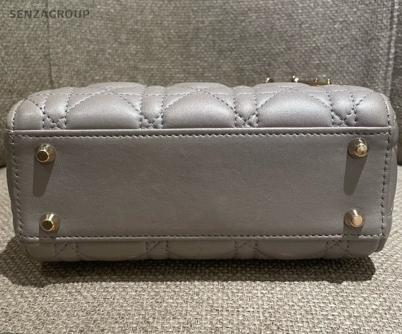 Christian Dior Lady Dior Chain Crossbody Top Handle Bag Gray Gold Women Fashion