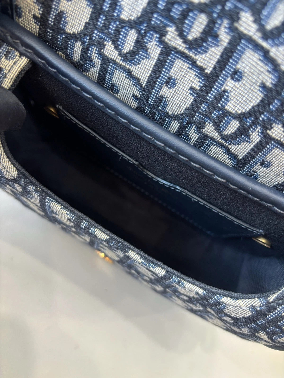 Dior Saddle Canvas Gold Navy Shoulder Bag Crossbody Excellent