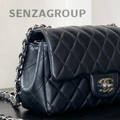 Chanel Classic Flap Black Silver Lambskin Mini Square Bag Quilted