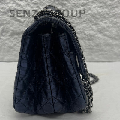 Chanel 2.55 Blue Silver Accordion Chain Shoulder Crossbody Bag Vintage Calfskin
