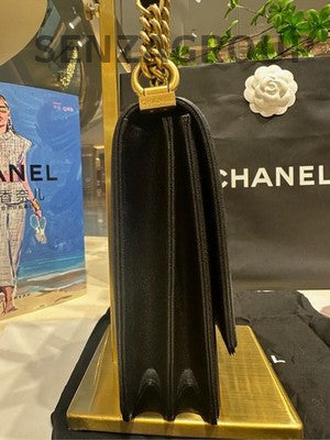 Chanel Le Boy Vertical Black Gold Chain Quilted Shoulder Crossbody Bag