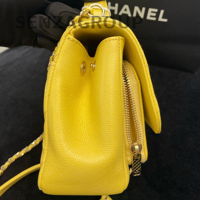 Chanel Calfskin Messenger Bag Small Yellow Gold Chain Crossbody Women Fashion